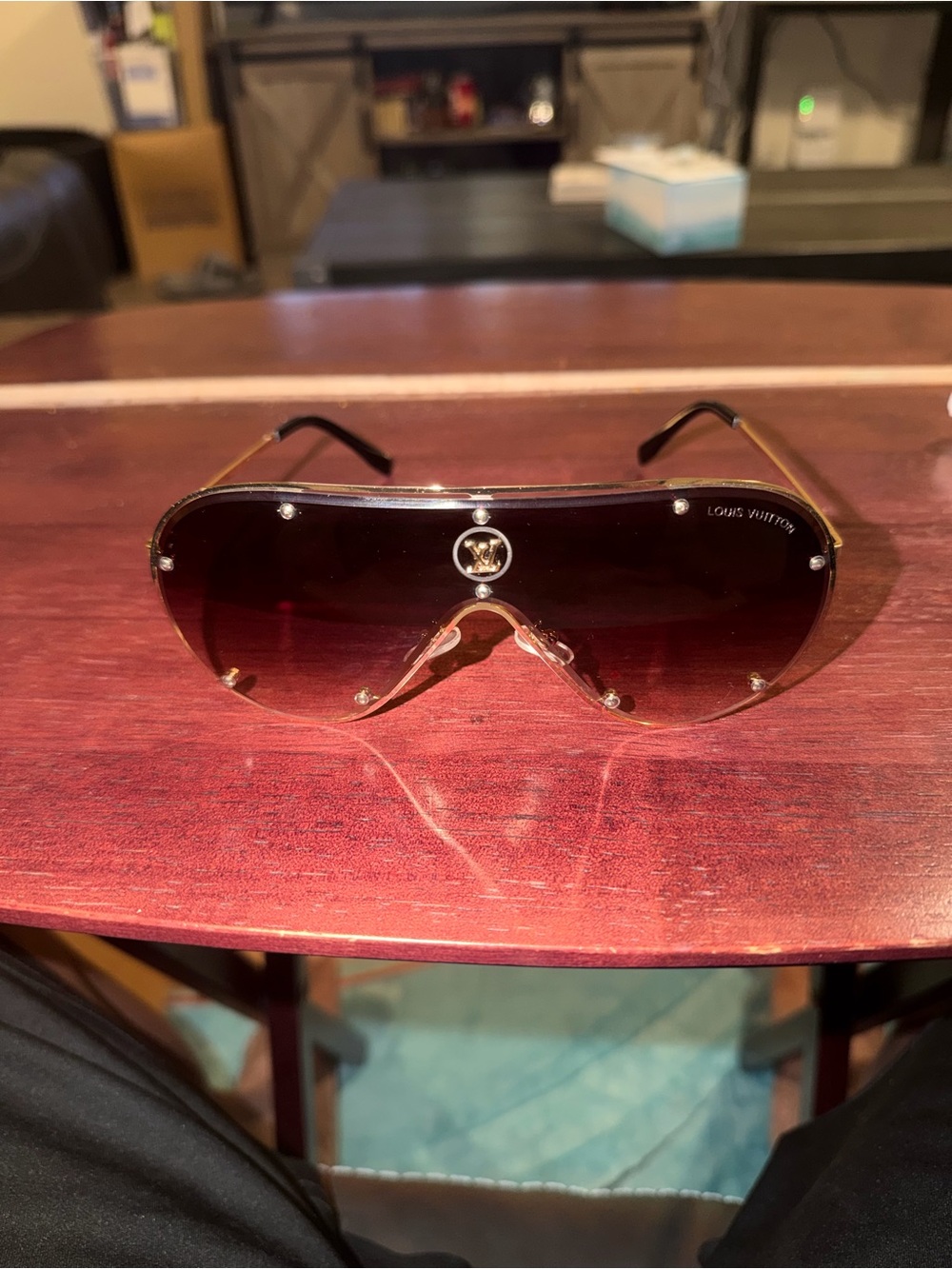 Louis Vuitton Shield Sunglasses with Brown Gradient Lenses and Gold Accents